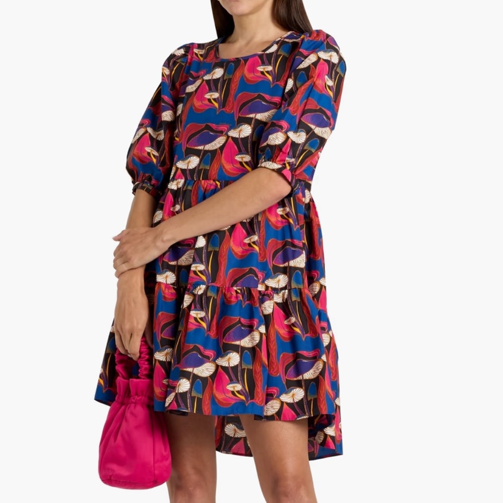 FARM Rio Wild Mushrooms puff sleeves mini dress size small